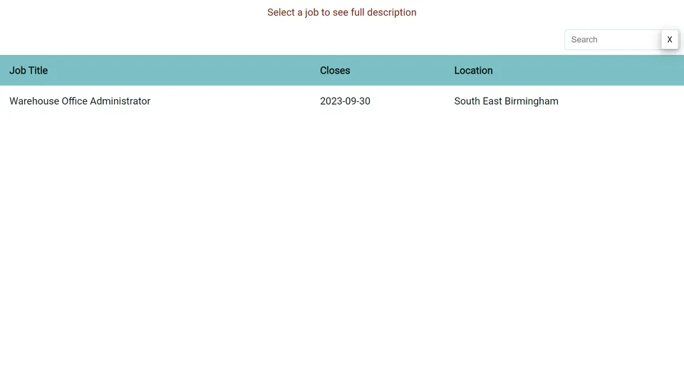 Warehouse candidate application screen
